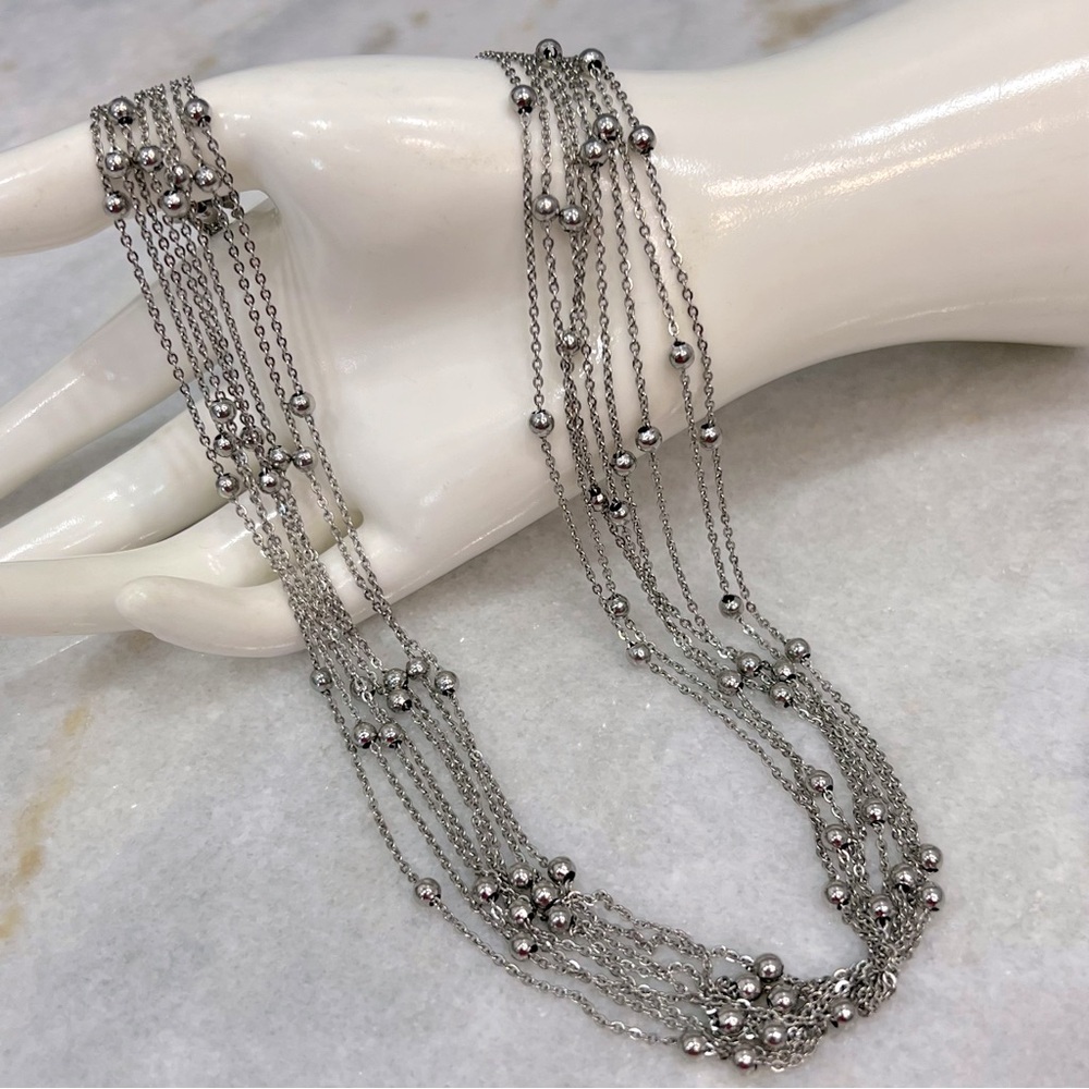 Silver Multi-Strand Station Toggle Clasp Necklace - image 1
